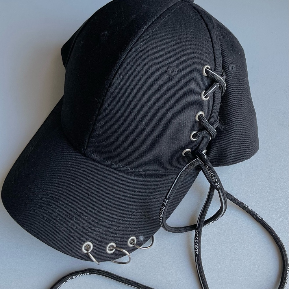 Street style Black Lace-Up ball Cap